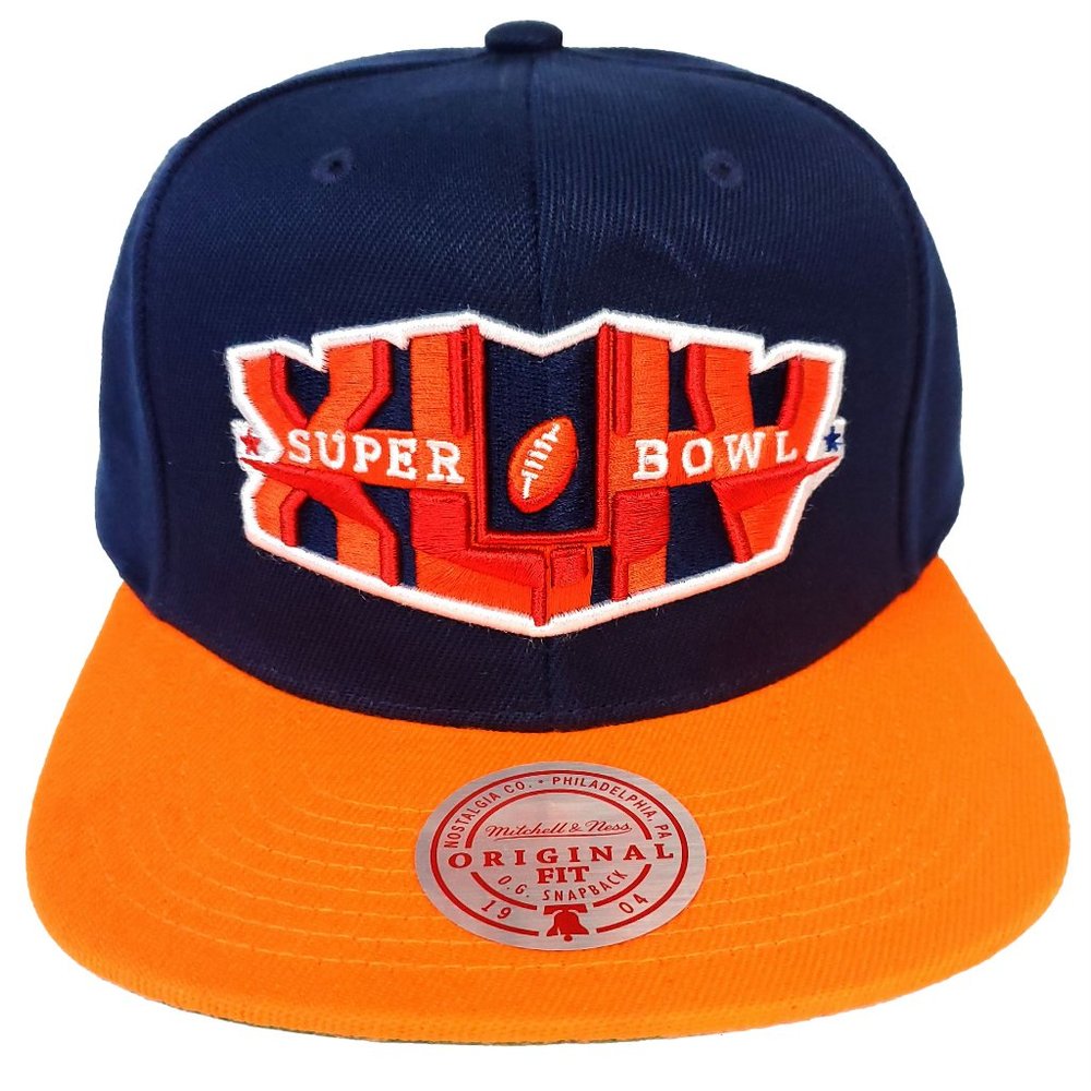 Super Bowl XLIV Mitchell & Ness NFL Snapback‎ Hat 3D Logo Navy Orange Cap NWT